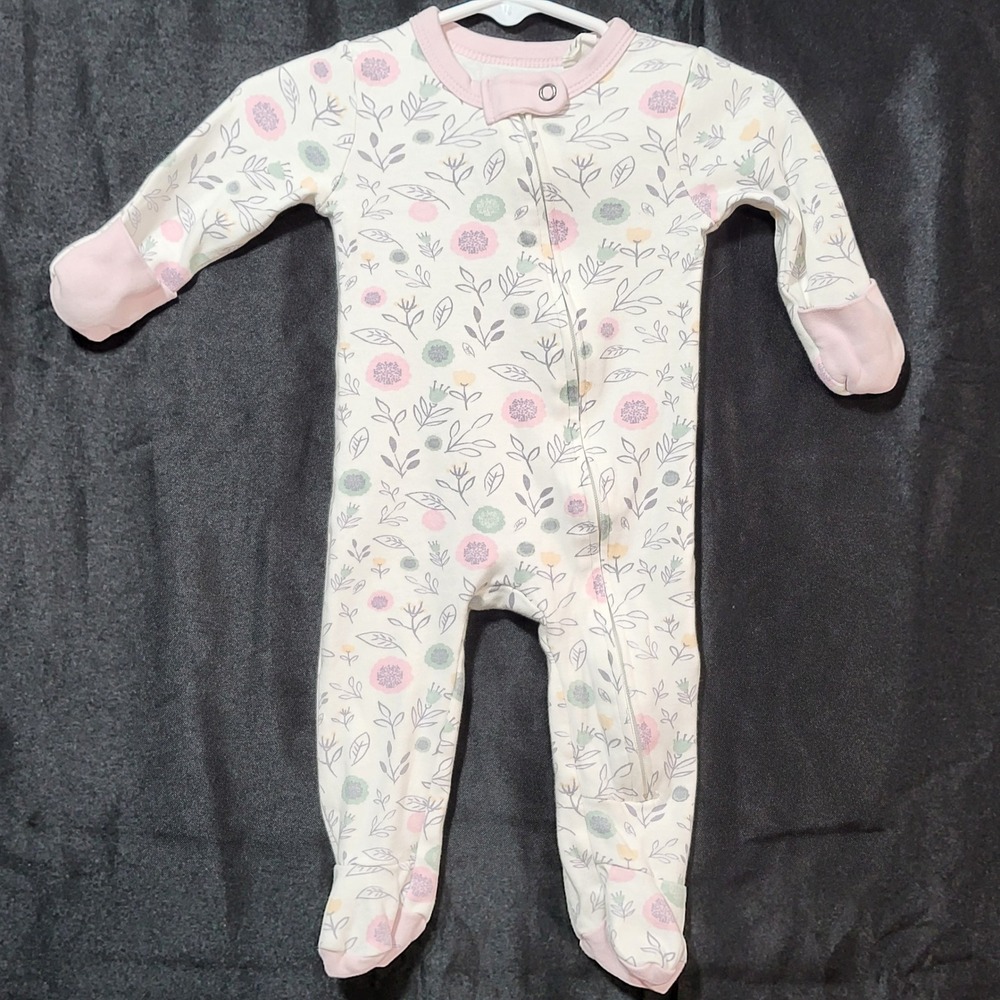 Disney Baby Finn + Emma Organic‎ Cotton Floral Footed Sleeper 0-3M Pink Green